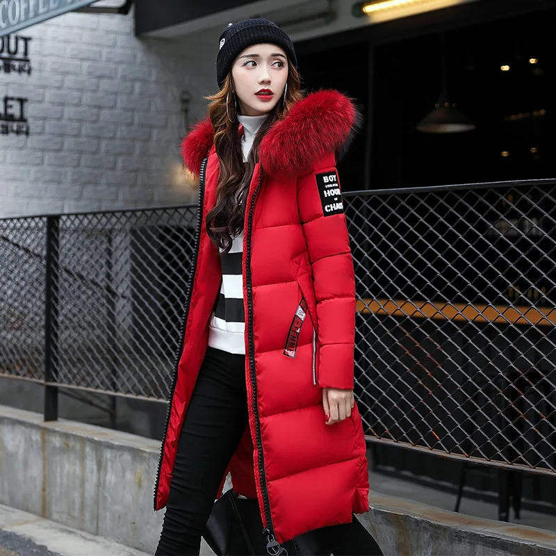 

1pcs Women's plus size Long padded coats 2020 cotton-padded clothes Fur collar Over the knee parkas ladies Skinny Bread jackets