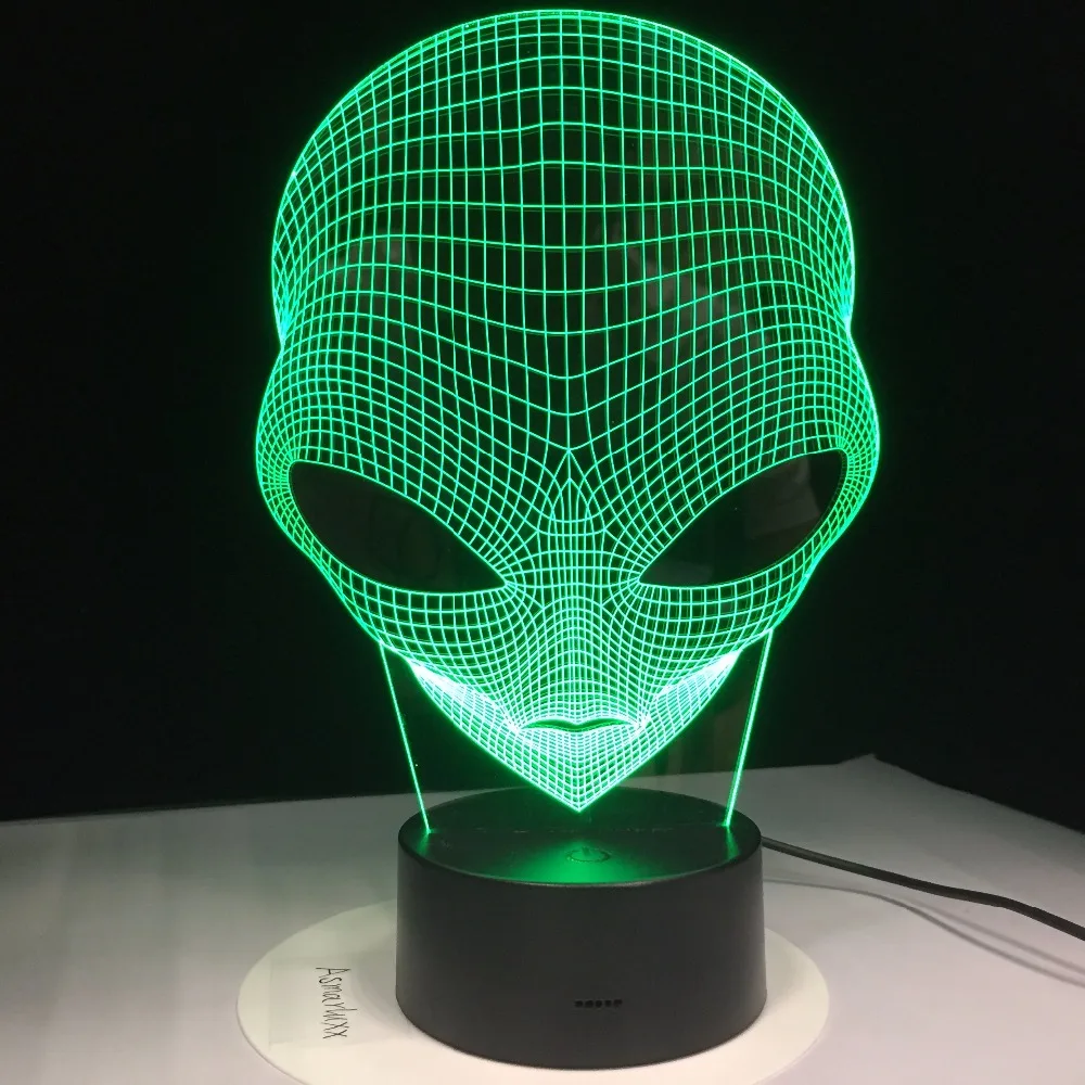 Halloween Alien Head 3D LED Lamp Multicolor USB Night Light Touch or Remote Luminaria Mood Desk Home Decor Bedside 181 | Лампы и
