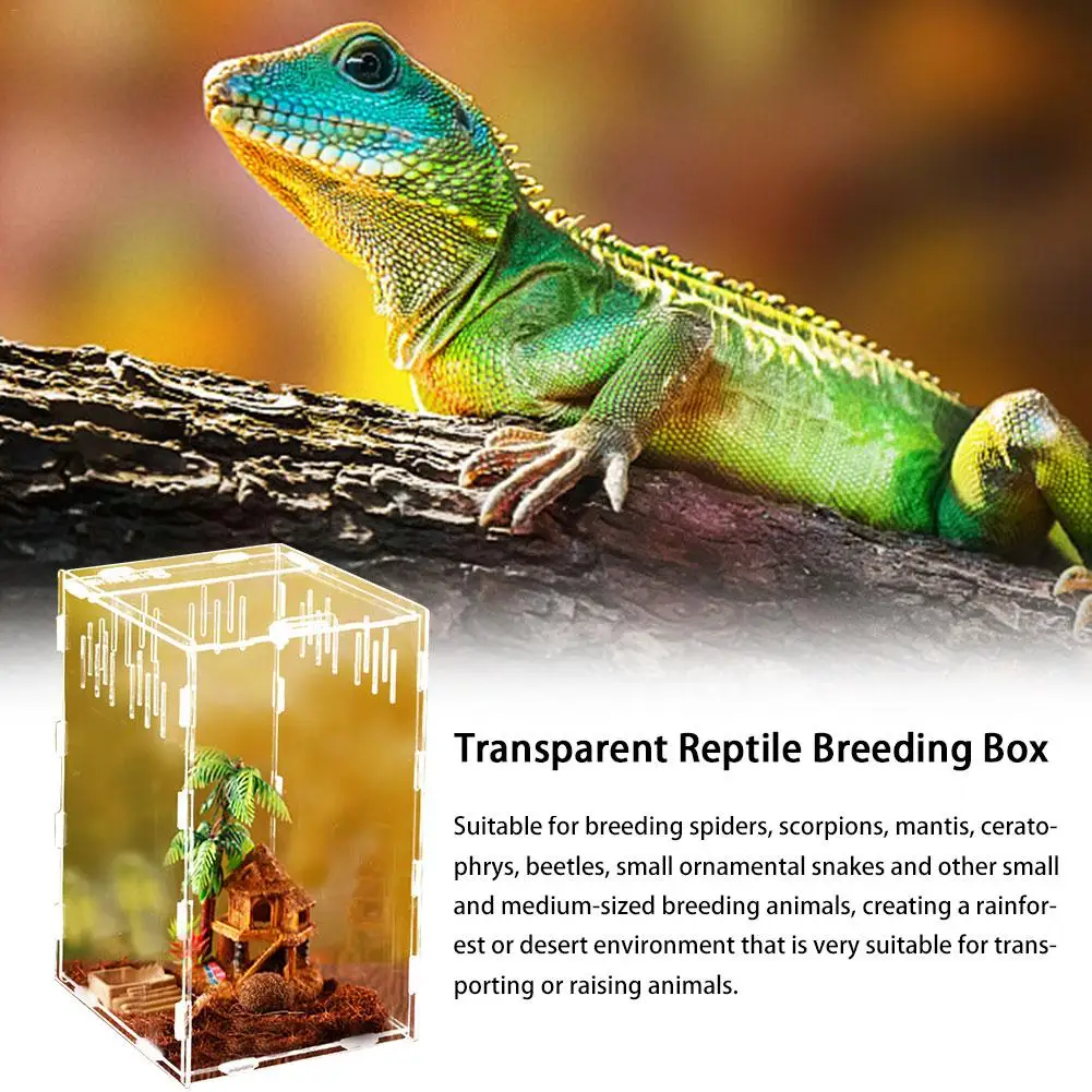 Прозрачная коробка для разведения рептилий, акриловая коробка для кормления, 360 градусов, высокая прозрачная Магнитная клетка для рептилий, Террариум 20E