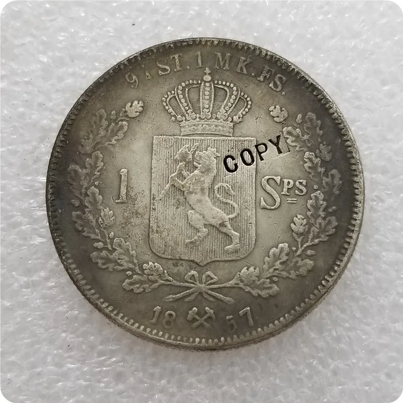 1846-1857 Норвегия 1 специальный дальер-Оскар копии монет - Цвет: 1857
