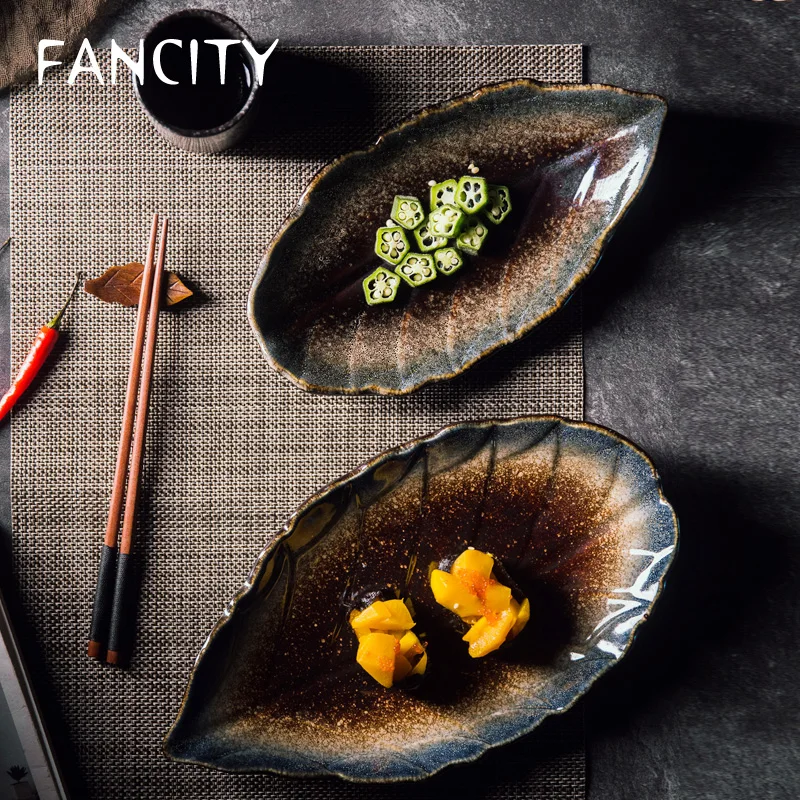 Тарелка с листьями FANCITY креативная фарфоровая тарелка в форме листьев для суши