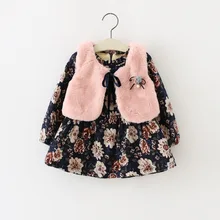 Г. Детская одежда в Корейском стиле, однотонный бархатный Меховой жилет с цветочным принтом комплект из двух предметов, Зимний Детский костюм, A08