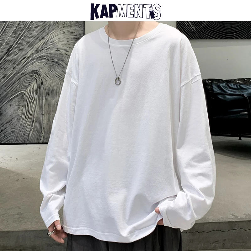 

KAPMENTS Men Colorful Cotton Casual Long Sleeve T Shirts 2021 Summer Mens Korean Fashions Harajuku T Shirt Male Streetwear Tees