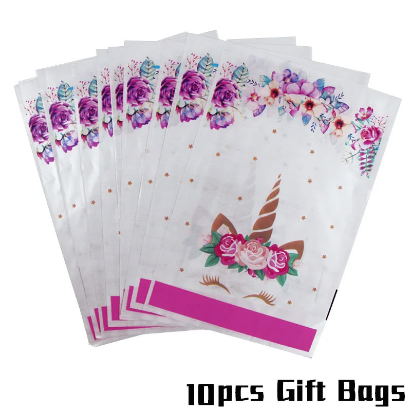 10pcs gift bags Вечерние бумажные коробки для попкорна в виде единорога, подарочные коробки для конфет, пакеты для печенья, украшения для детских дней рождения, подарочные пакеты, принадлежности для детского душа - Цвет: 10pcs gift bags