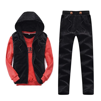 

Thick Sports 3-piece Set Jogging Running Suit Keep Warm Pleche Sportswear Sport Clothing Men's 2018 Winter Hooded with Velvet