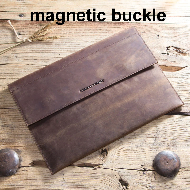magnetic buckle Ретро натуральная кожа кейс для ноутбука для Apple MacBook retina Carry 12 дюймов мужская деловая сумка для ноутбука компьютерный рукав карман - Цвет: magnetic buckle