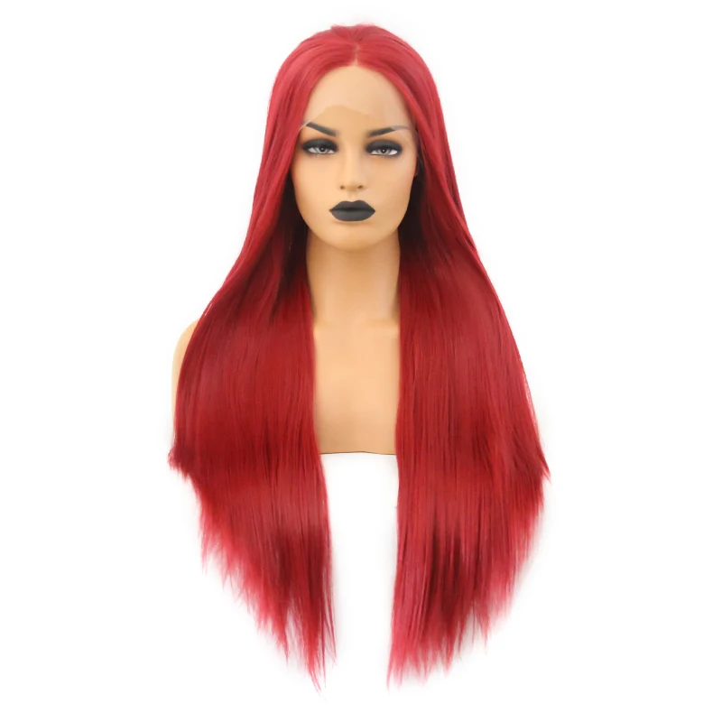 Charisma шелковистые прямые синтетические парики на кружеве, высокотемпературные волосы, красные парики для женщин, средняя часть, парики на кружеве для женщин 13X3