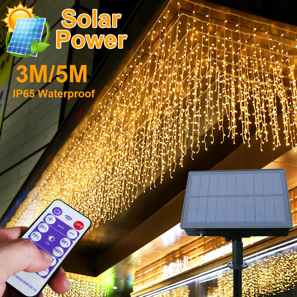 Timer LED Solar Light Outdoor Lamp Waterproof String Lights Holiday Christmas Fairy Lights Garden Garland Icicle Curtain Lights solar lamp led outdoor 10m 20m 30m led string lights waterproof fairy holiday party park garland solar garden lights with remote