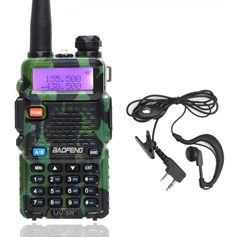 1pcs Camo Radio 2 шт Baofeng портативная рация UV-5R двухполосная двухсторонняя радио VHF/UHF 136-174 МГц и 400-520 МГц FM портативный приемопередатчик с наушником - Цвет: 1pcs Camo Radio