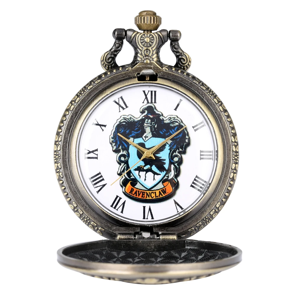 Винтажные карманные часы Ravenclaw с буквенным брелоком, изысканные бронзовые часы с подвеской для мужчин и женщин, ожерелье с цепочкой, reloj de bolsillo+ аксессуар
