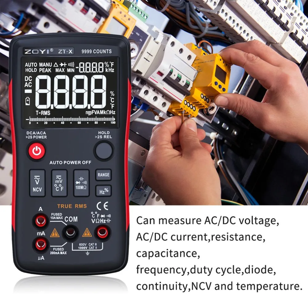 ZT-X Цифровой мультиметр автоматический диапазон True RMS AC/DC Вольт Ампер Ом Емкость рабочий цикл ncv диод тестер температуры 9999 отсчетов