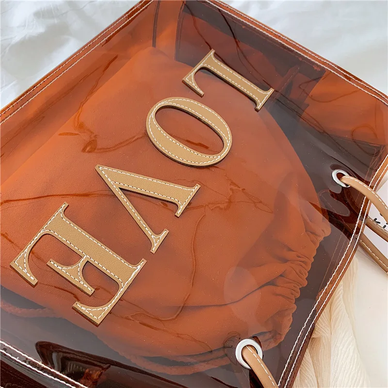 

2019 Summer New Style Europe And America WOMEN'S Bag PVC Shoulder Bag Lettered Handbag Bag Large Size Two-piece Bags