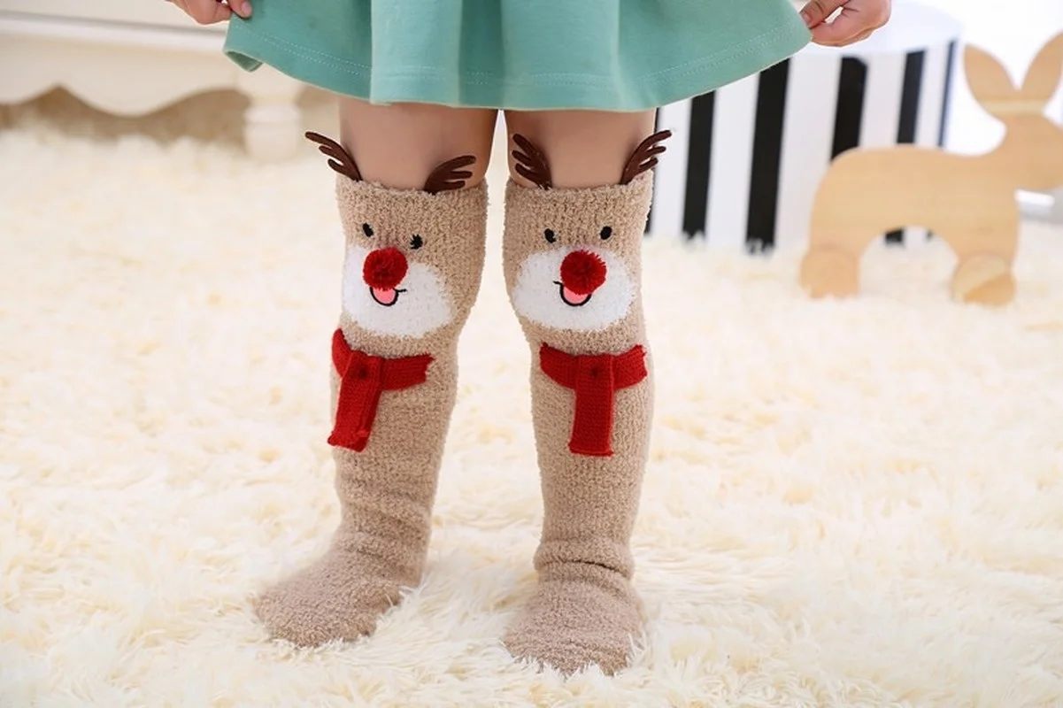 1 пара; плотные носки-тапочки с рождественским оленем; носки для сна для малышей