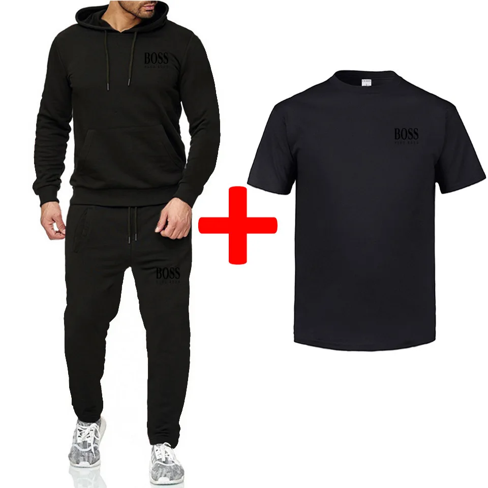 

2019 Autumn & Winter New Style Sports Set Hoodie Set Men Knitted Sportswear Boss Printed
