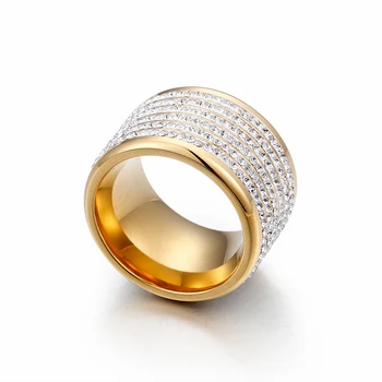 

Attractive Fashion New Stainless Steel Gold-color Round Ring For Women Shining Full Rhinestone Finger Rings 2020 Wholesale