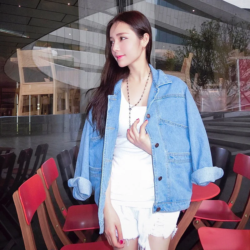 

2020 Spring New Style Korean-style Versatile Dual Pocket Loose-Fit Washing Water Jeans Coat Women's Slimming Tops