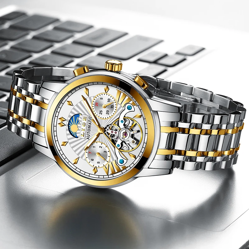 Lige Mens Watches Top Luxury Brand Fashion Tourbillon Automatic Mechanical Watch Men Waterproo-4
