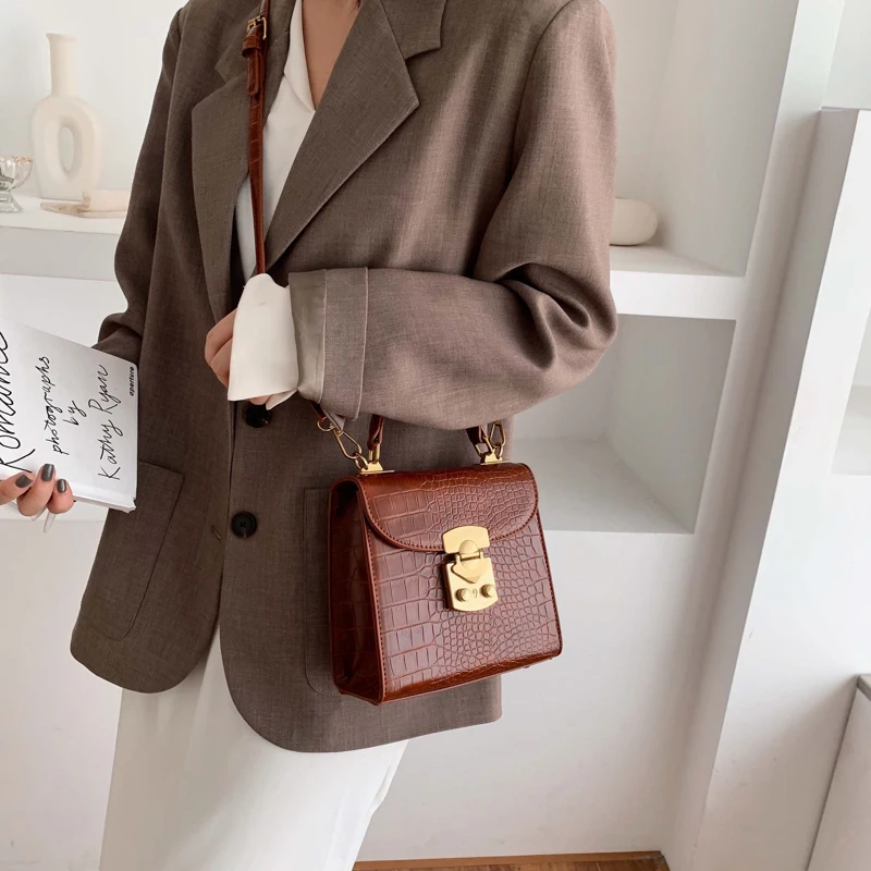 Mini Stone Pattern PU Leather Crossbody Bags For Women Lock Designer Shoulder Messenger Bag Female Travel Handbags 6293