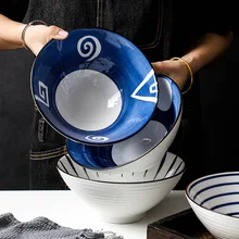 LingAo  Ceramic tableware noodle bowl household noodle bowl ramen bowl INS style Japanese rice bowl soup bowl large bowl 8-inch