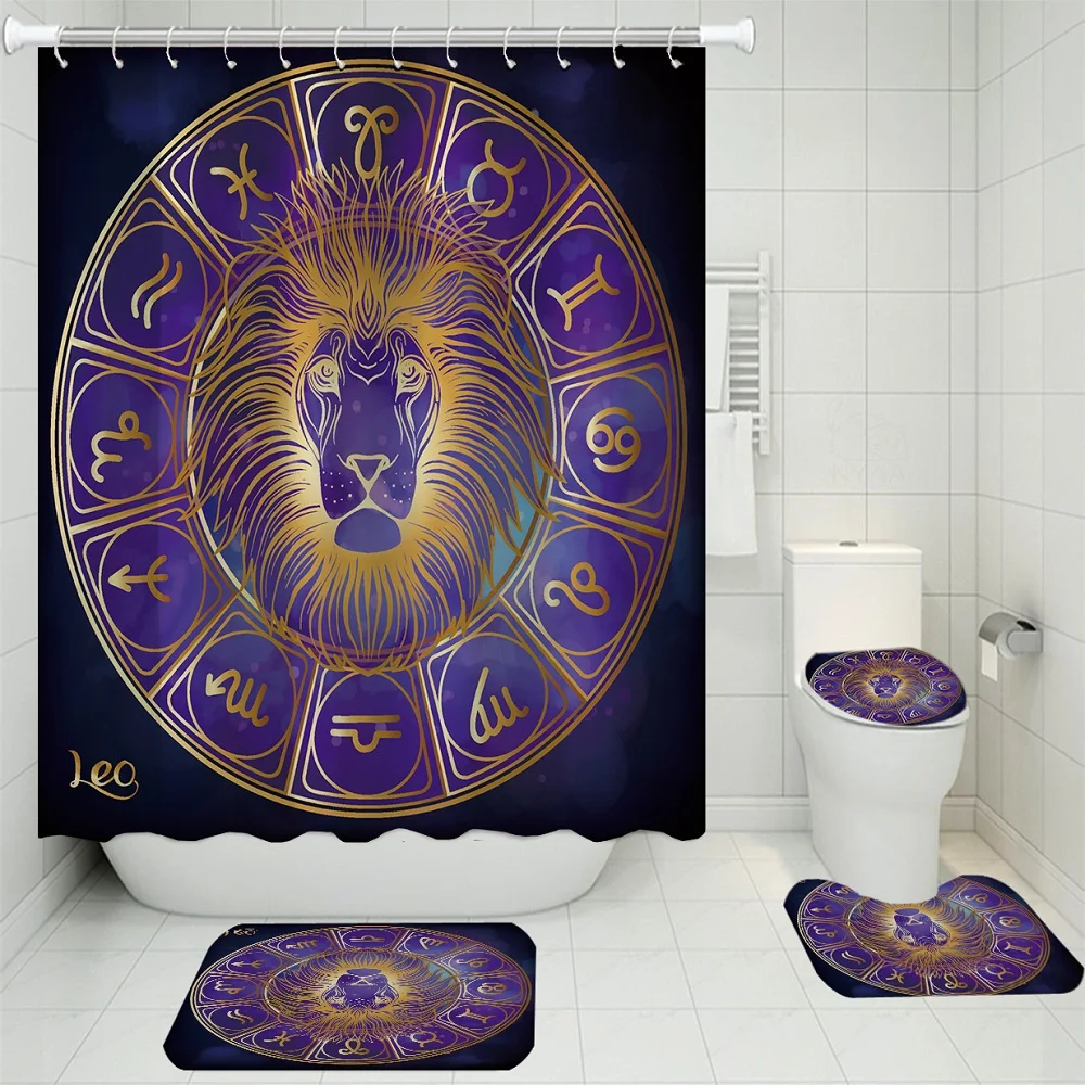 

4Pcs Animal Digital Print Shower Curtains Sets with Bath Mat Contour Rug Toilet Lid Cover and Hooks for Bathroom Decor