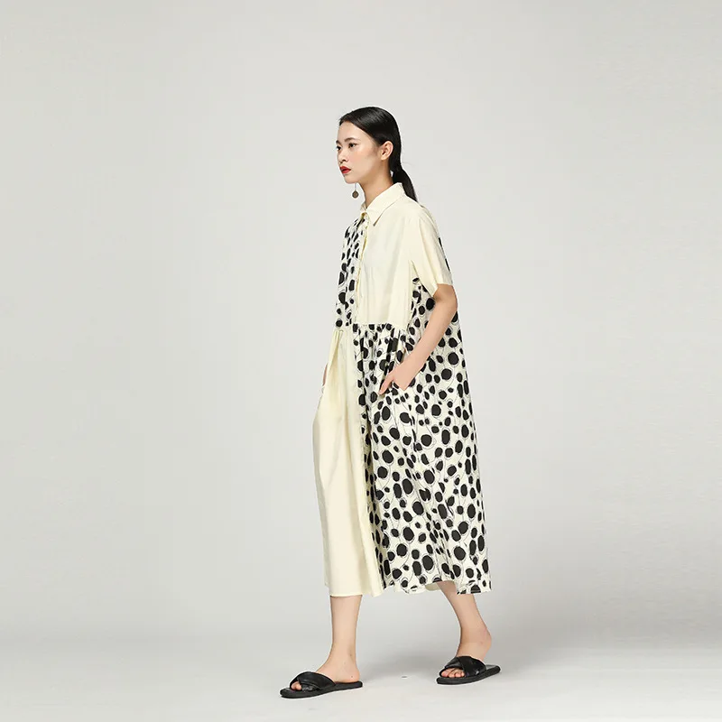 LANMREM Новая летняя Стильная модная женская тонкая одежда с отложным воротником и короткими рукавами в горошек платье-рубашка с принтом WF83000