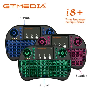 Miniteclado inalámbrico i8 retroiluminado, 3 colores, 2,4 ghz, inglés, ruso, Air Mouse, con panel táctil, Control remoto, Android TV Box