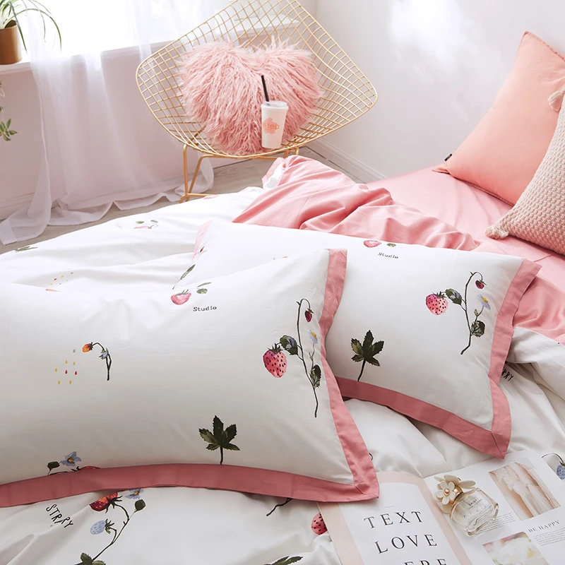 Постельное белье из египетского хлопка king size 4 шт. 60s атласные кроватные простыни темно-зелеными листьями постельные принадлежности набор пододеяльников в европейском стиле двойной постельное белье