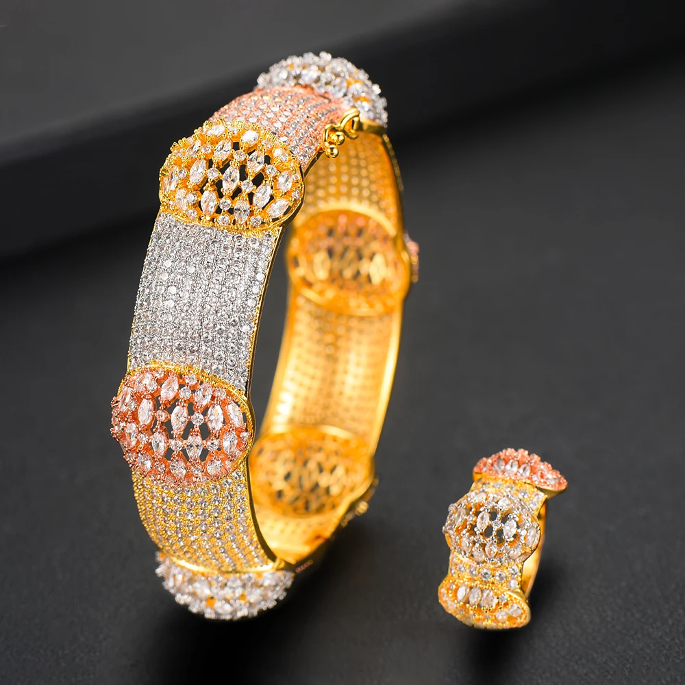 

GODKI Luxury Big Delicate Bangle Ring Set For Women Full Micro Cubic Zircon Pave Party Wedding Saudi Arabic Dubai Jewelry Sets