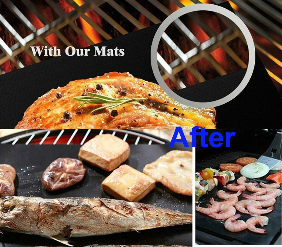 BBQ Grill Mat High Temperature Resistant Non-Stick Reusable Outdoor Barbecue Mat Pad Baking Mats & Liners