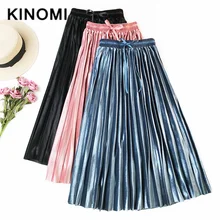 KINOMI новые весенние винтажные бархатные плиссированные юбки металлик элегантные длинные юбки женские корейские OL стильные кружевные трапециевидные юбки