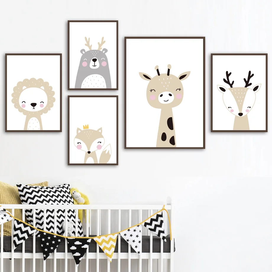 Lion-Fox-Deer-Bear-Rabbit-Nursery-Nordic-Posters-And-Prints-Girl-Boy-Wall-Art-Canvas-Painting