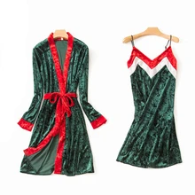 Велюровый пижамный комплект, Женский бархатный халат, ночная рубашка, ночная рубашка, костюм для сна из двух частей, осенне-зимняя одежда для сна, домашняя одежда, нижнее белье