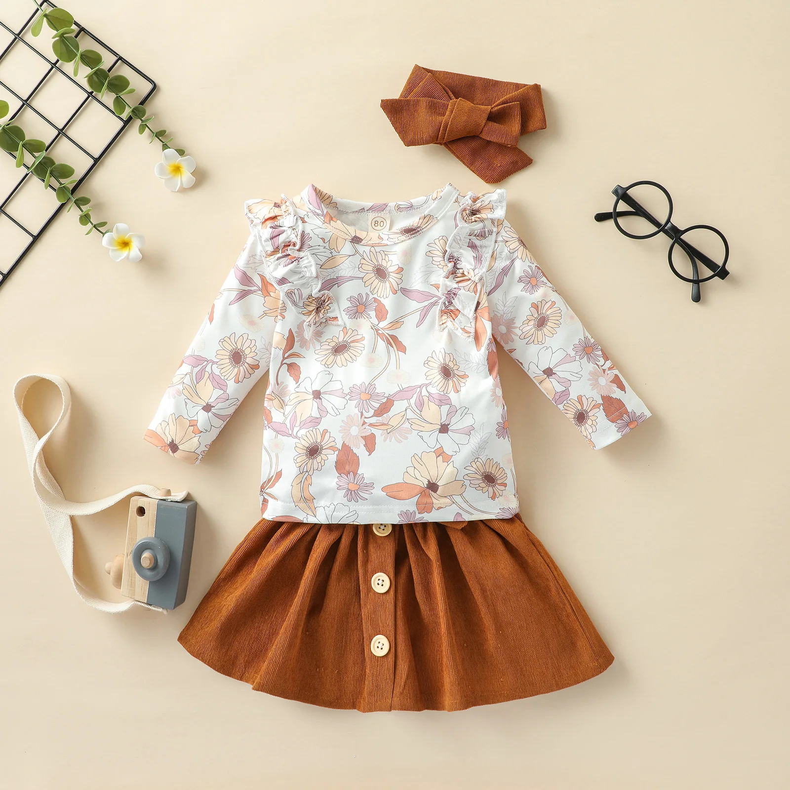3pcs Kids Girl Clothes Summer Tracksuit Kid Girls Floral Tops Buttons