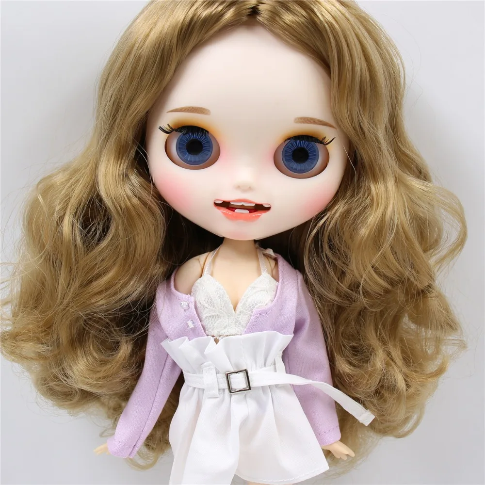 Neo Blythe Doll Elegant White Purple Dress with Socks 4