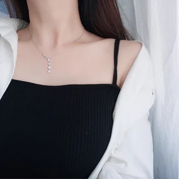 

Exquisite 925 sterling silver Shiny Cubic Zirconia Star Tassel Pendant Necklace For Women Choker Wedding Jewelry Gifts