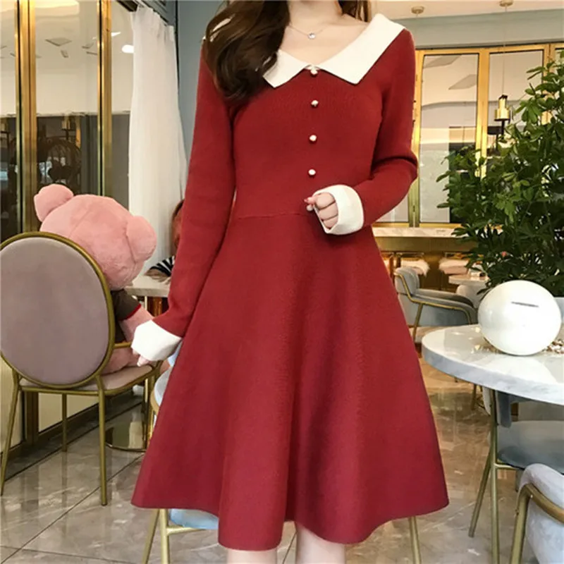 

High Quality Knitting Dress New Pattern Women Fashion Long Sleeves Knitting Sweater Dress 2019 Autumn Winter Vestidos