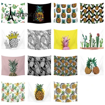 

Tropical Cactus Pineapple Plant WatercolorTapestries Tropical Fruit Wall Hanging Green Leaves Geometry Dorm Decor Bedspreads