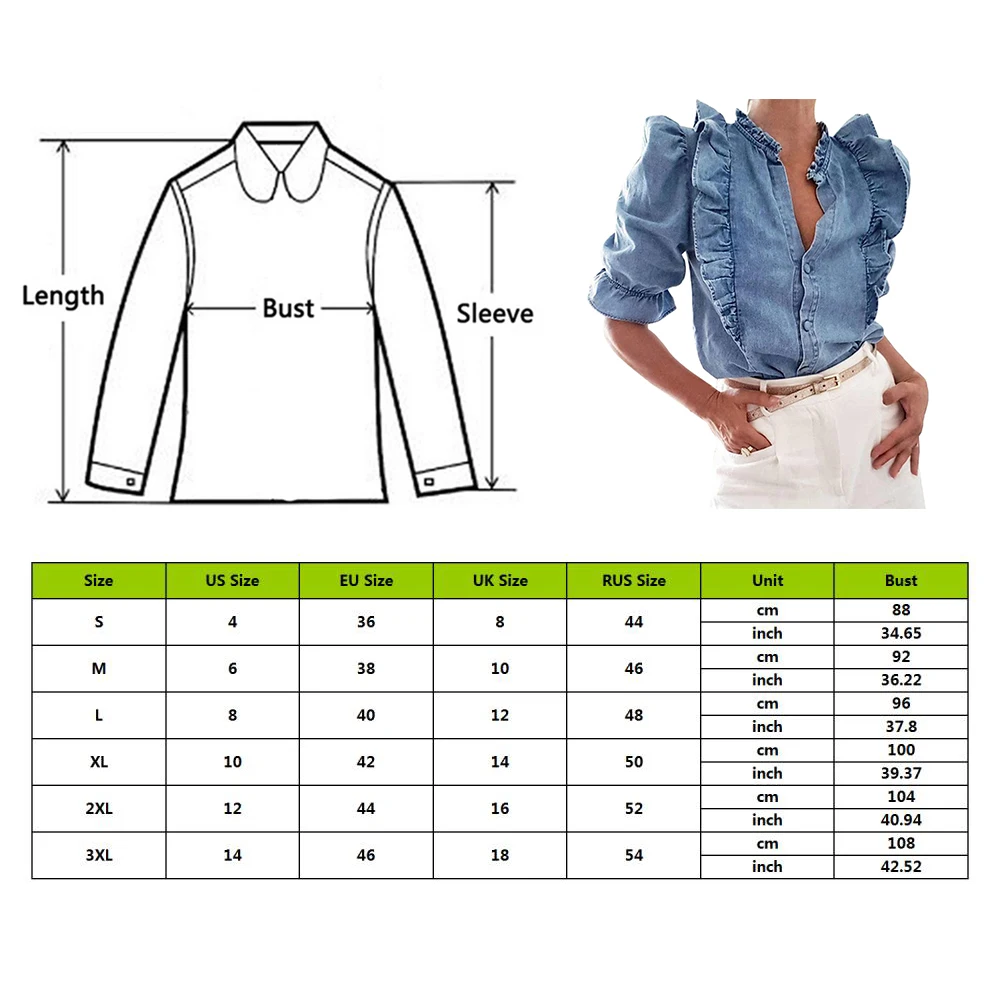 Женская мода OL рубашка Modish Высокая рубашка Мода каскадные оборки с пышными рукавами Джинсовая блузка женская джинсовая Блуза