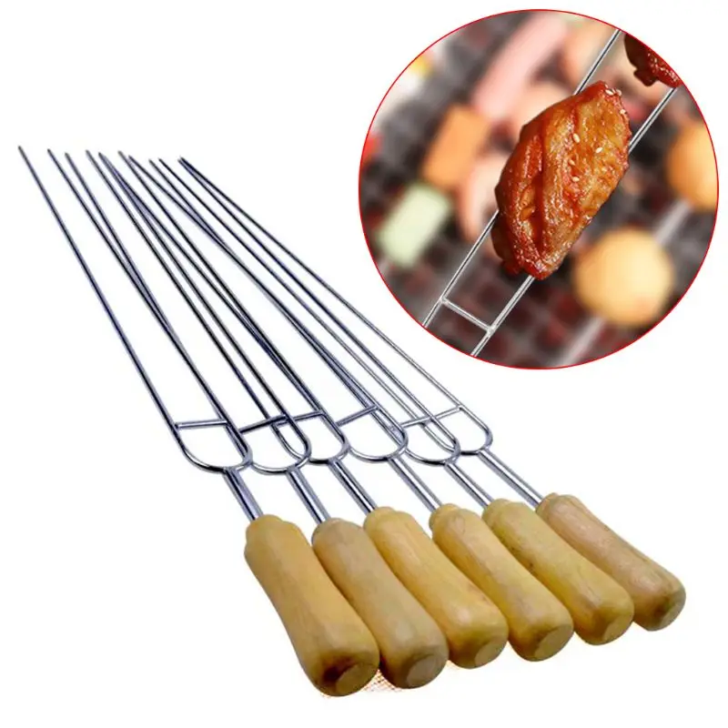 6pcs Stainless Steel U-Shaped Barbecue Brazing Fork Needle Grilling Skewers Double Prong BBQ Tools 32cm/12.60in BBQ Forks