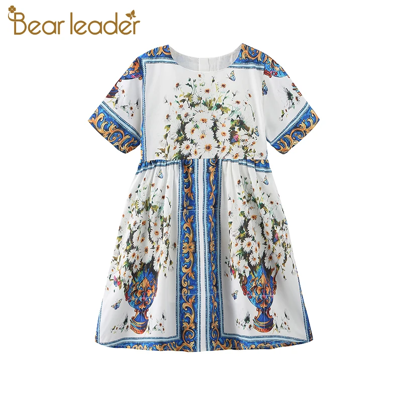 Bear Leader/Платья с цветочным рисунком для девочек Новинка Летнее платье в
