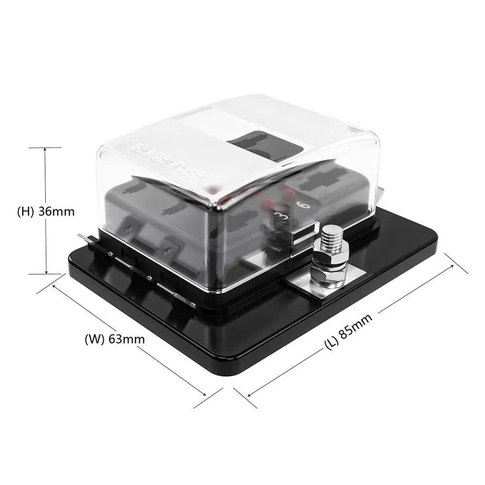 Protection Cover 6-Way Blade Fuse Box 100 Amp LED Indicator for Blown Fuse - Fuse Block for Automotive