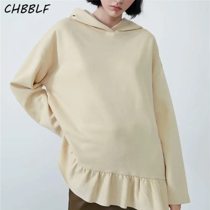 CHBBLF женские стильные свободные толстовки, ходи с длинным рукавом, каскадные оборки, Женские однотонные пуловеры в консервативном стиле, топы CDC9452