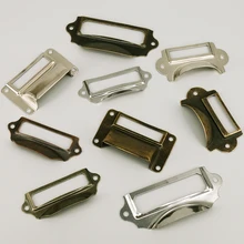 

6pcs Antique Metal Furniture Label Pull Frame Handle File Name Card Holder For Cabinet Drawer Box Case Bin