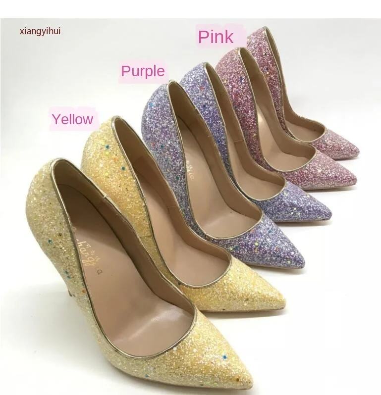 Весенние модные женские блестящие туфли-лодочки на высоком каблуке белого