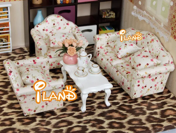 1: 12diy Dollhouse Wooden Furniture Set Model Mini Sofa 3 Pieces