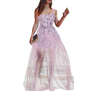 

Pink Black Sequin Dress Sexy See Through Sheer Mesh Maxi Dress Women Sleeveless Spaghetti Strap Long Dresses Party Club Wear