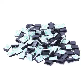 

100pcs Plastic Wire Tie Rectangle Cable Mount Clip Clamp Self-adhesive Black