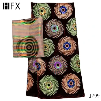 

African Bazin Riche Getzner 2019 Bazin Riche Fabric Headtie Latest Nigeria Velvet Lace Fabric With Sequins 5+2yards/lot Y799