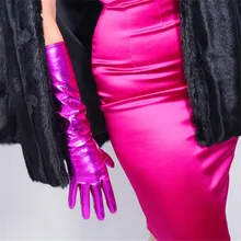 Длинные перчатки из лакированной кожи, 40 см, длинные, секционные, имитация локтя, кожа, высокая эластичность, искусственная кожа, яркая, фиолетовая, красная, QPZH40
