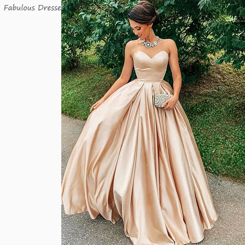 

2020 Elegant Strapless A Line Prom Dresses Long Sweetheart Formal Evening Dress Party For Women Vestido De Festa